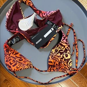 Weekday Red and Orange Bikini Set animal print